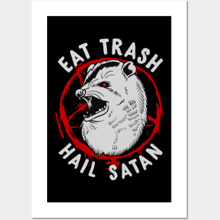 Eat Trash Hail Satan Occult Pentagram Possum design Posters and Art